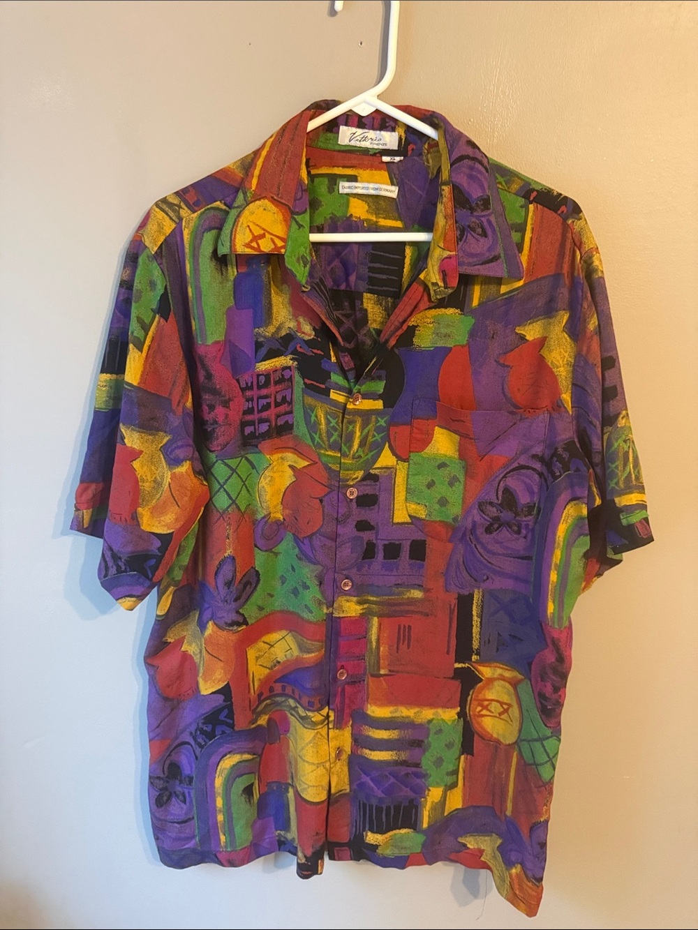 Vintage Vittorio Firenze Postmodern Geometric Print Shirt. Size XL Tall